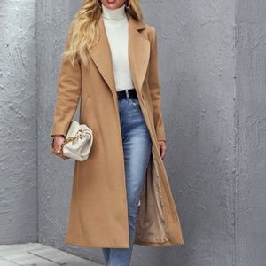Winter Camel Tan wide collar coat jacket trench PeaCoat